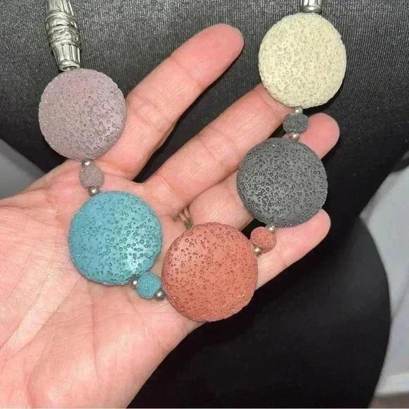 Bohemian lava stone and bead expansion necklace with silver tone accent - Picture 6 of 10